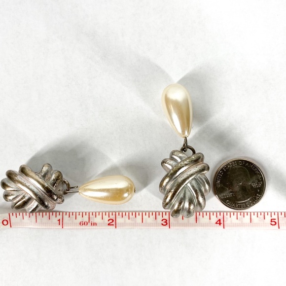 GIVENCHY Vintage Silver Tone & Pearl Earrings - Picture 6 of 6